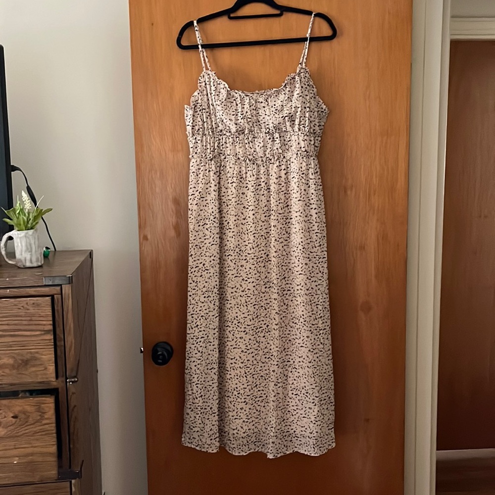 Mittoshop Cream and Black-Spotted Midi Dress